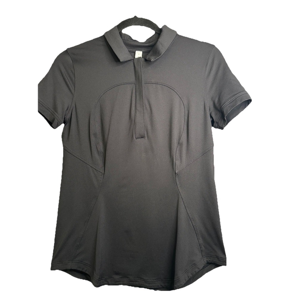 Lululemon Black Size 6 Women's Short Sleeve Collared Polo Shirt 1/3 Button Top